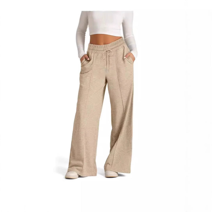 Damen High-Rise Weite Beinhose mit Kordelzug, seitlichen Taschen und vorderer Naht – Avélisse