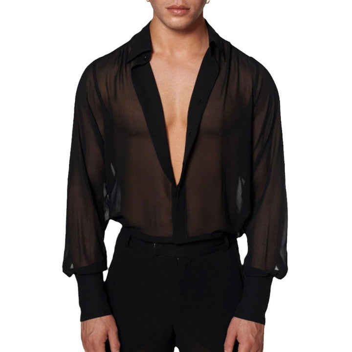 Damen nan semi-transparente Langarm-Chiffonbluse mit Hemdkragen und breiten Manschetten Echo Archiv