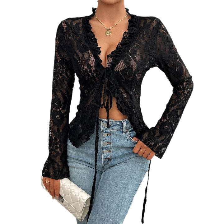 Damen Spitzenbluse mit Rüschendetails und tailliertem Schnitt Echo Archiv