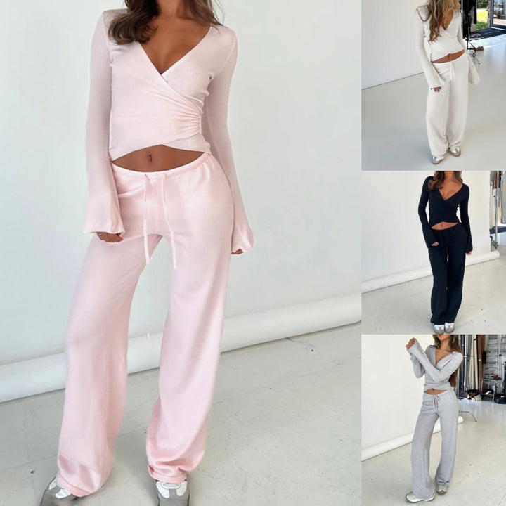 Damen Weite High-Waist Lounge-Hose aus Feinstrick mit Kordelzug Echo Archiv