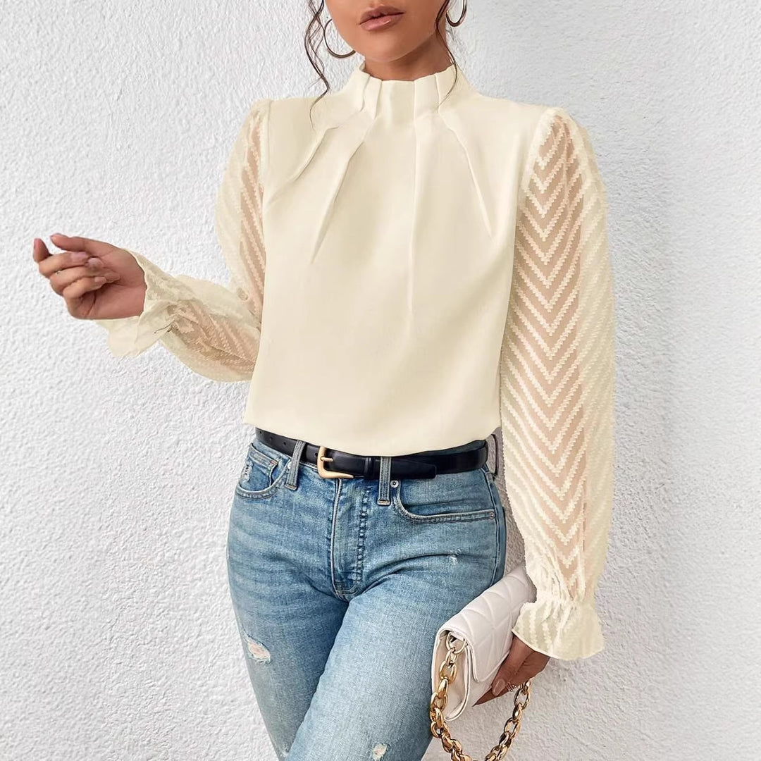 Damen Taillierte Chiffonbluse mit Stehkragen und transparenten Chevron-Ärmeln Echo Archiv