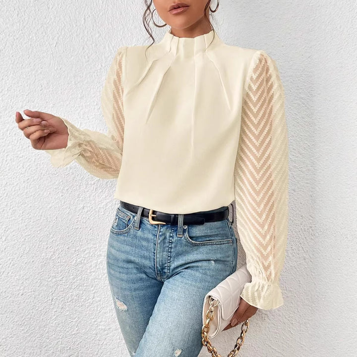 Damen Taillierte Chiffonbluse mit Stehkragen und transparenten Chevron-Ärmeln Echo Archiv