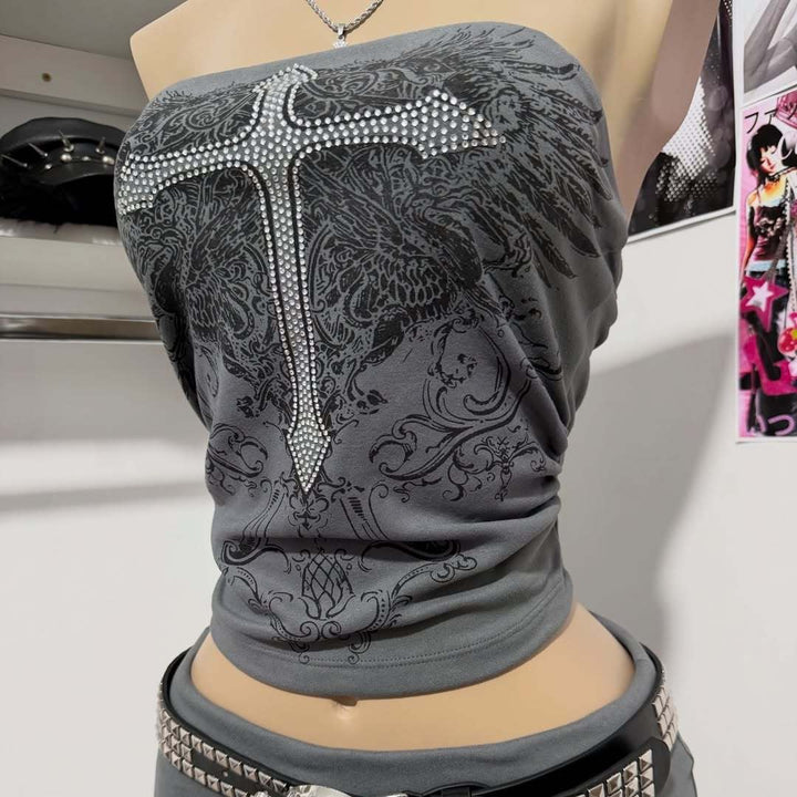 Damen Elegantes Bandeau-Top mit modischem Grafikdesign Echo Archiv