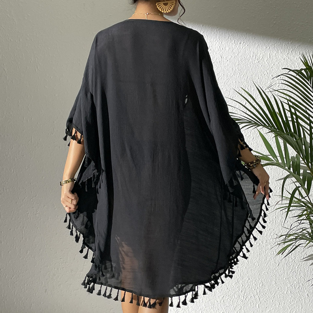 Damen Strandtunika mit elegantem Häkelmuster und fransigen Details Echo Archiv