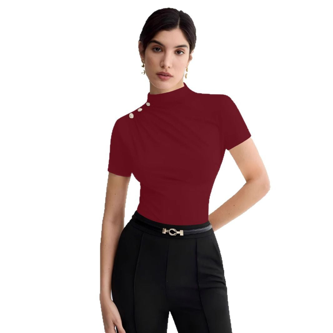 Damen elegantes Oberteil mit dekorativen Knopfdetails und modernem Stehkragen Echo Archiv