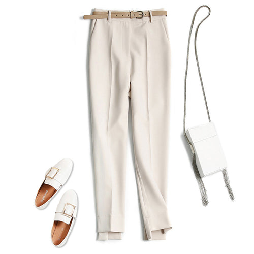 Damen Elegante und bequeme Hochtaillierte Anzughose mit Gürtel Echoarchiv