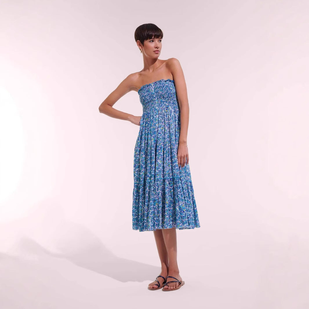 Damen Maxikleid mit floralem Rüschendesign und elastischem Oberteil Echo Archiv