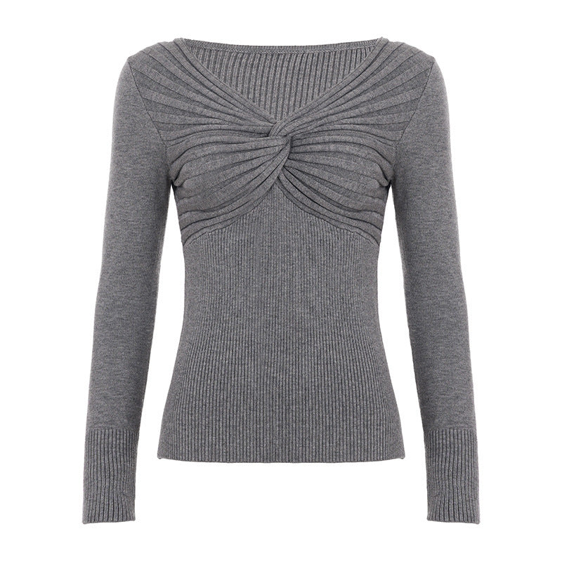 Damen Feinstrick-Pullover mit gedrehtem Vorderteil und taillierter Rippstruktur Echo Archiv
