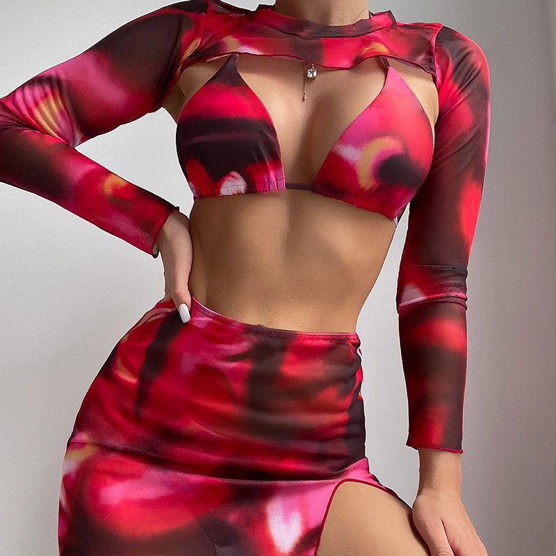 Damen Triangel-Bikini-Set mit langärmligem Oberteil und hohem Beinausschnitt Echo Archiv