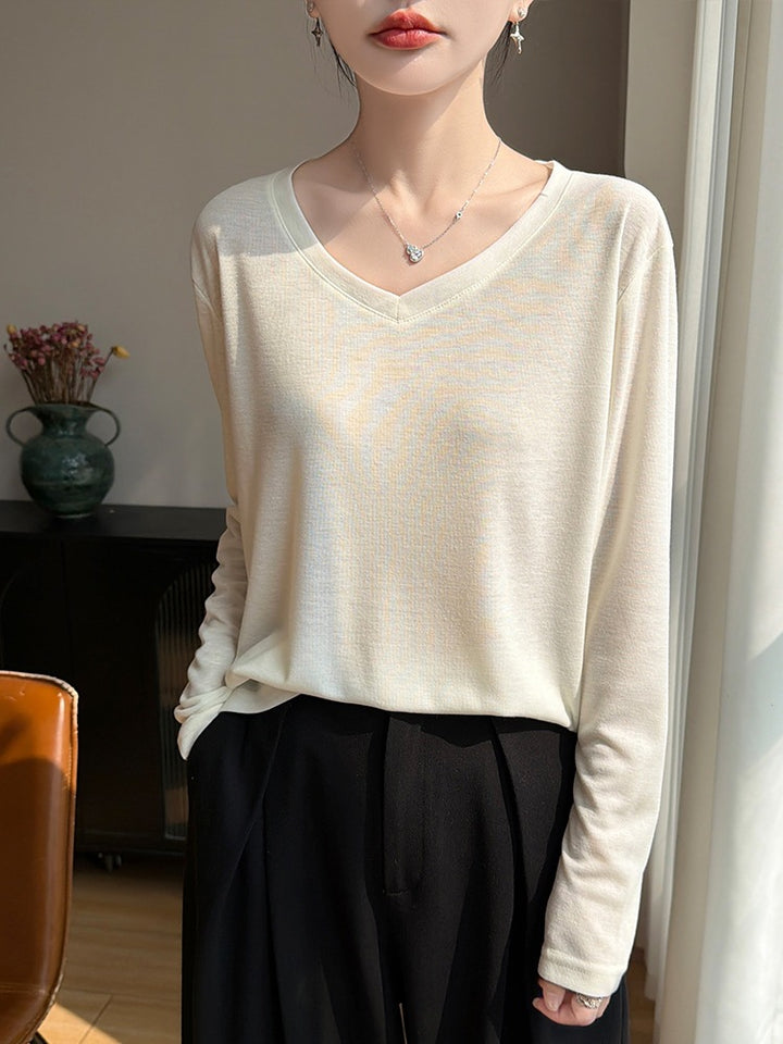 Damen Leichtes V-Ausschnitt-Feinstrick-Longsleeve Echoarchiv