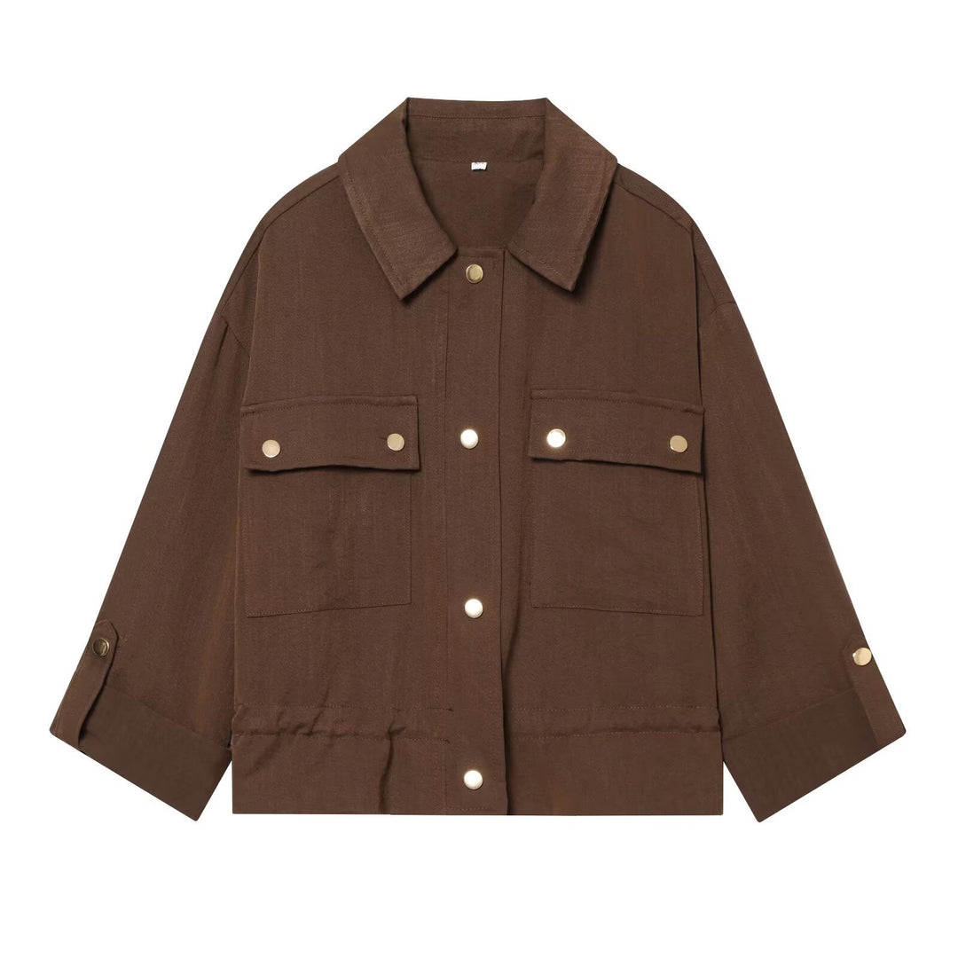 Damen Oversize Workwear-Hemdenjacke mit aufgesetzten Druckknopf‑Taschen Echo Archiv