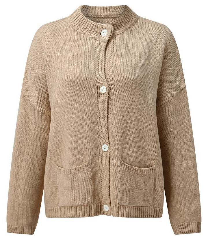 Damen Kurzer Boxy-Cardigan aus Grobstrick mit hoher Knopfleiste und Eingrifftaschen Echo Archiv