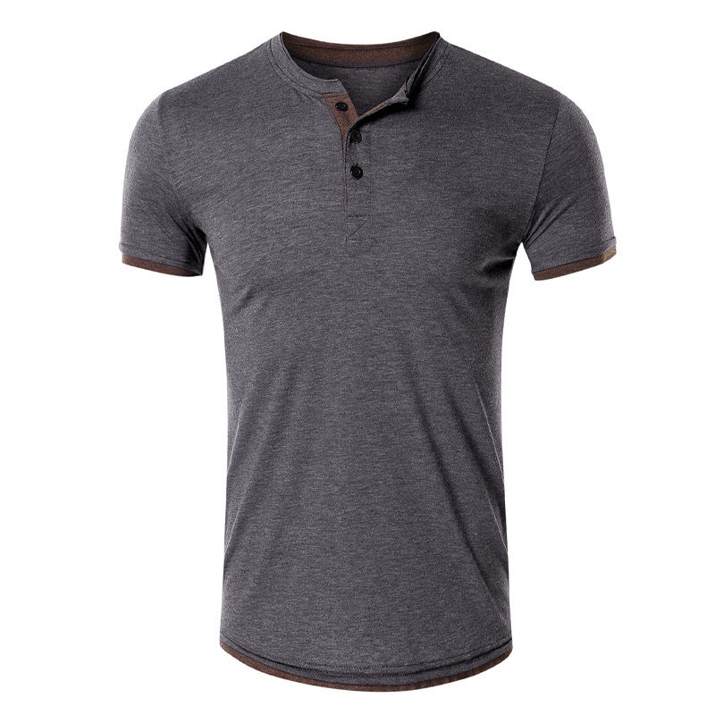 Herren Kurzarm-Henley-Shirt aus atmungsaktivem Baumwollmix mit stylischem Kragen Echoarchiv