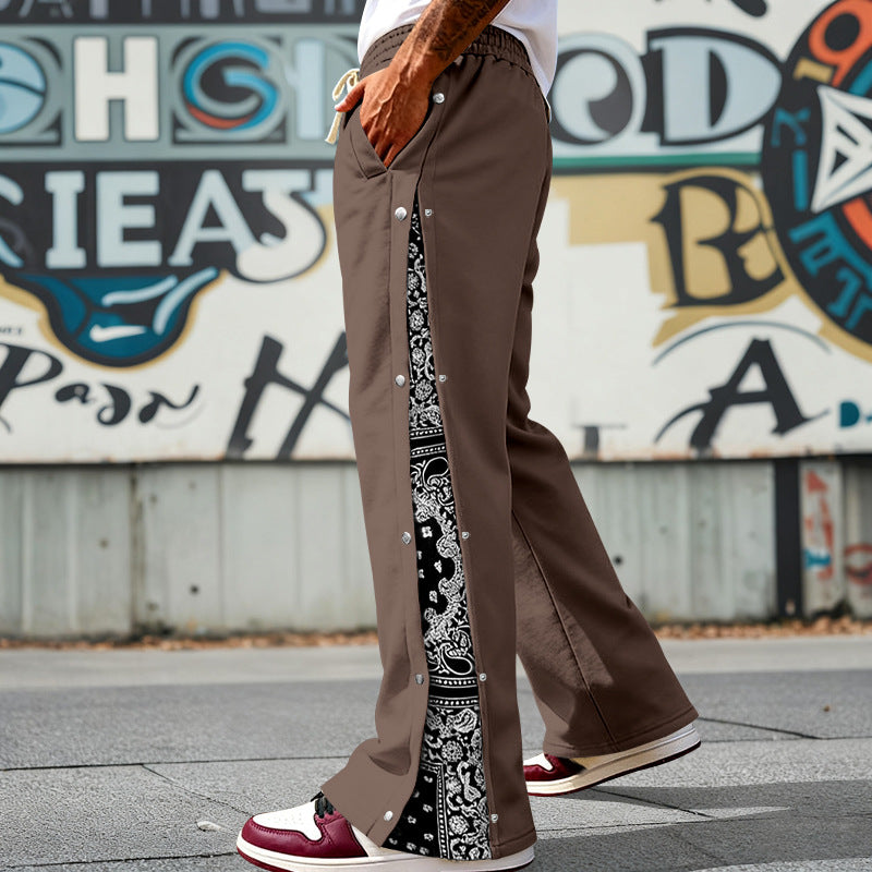 Herren nan weit geschnittene Snap-Front Jogginghose mit Paisley-Seiteneinsatz und elastischem Komfortbund Echo Archiv