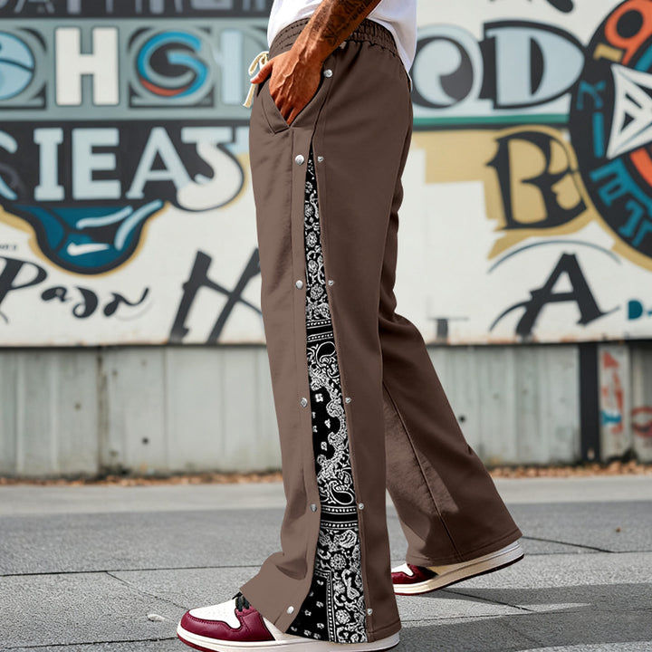 Herren nan weit geschnittene Snap-Front Jogginghose mit Paisley-Seiteneinsatz und elastischem Komfortbund Echo Archiv