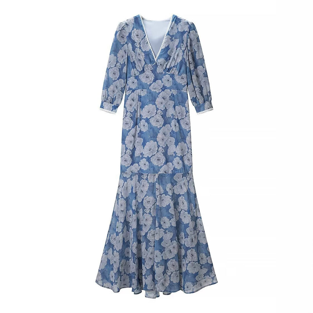 Damen Maxikleid mit V‑Ausschnitt, Empire‑Schnitt und floraler Chiffonoptik Echo Archiv