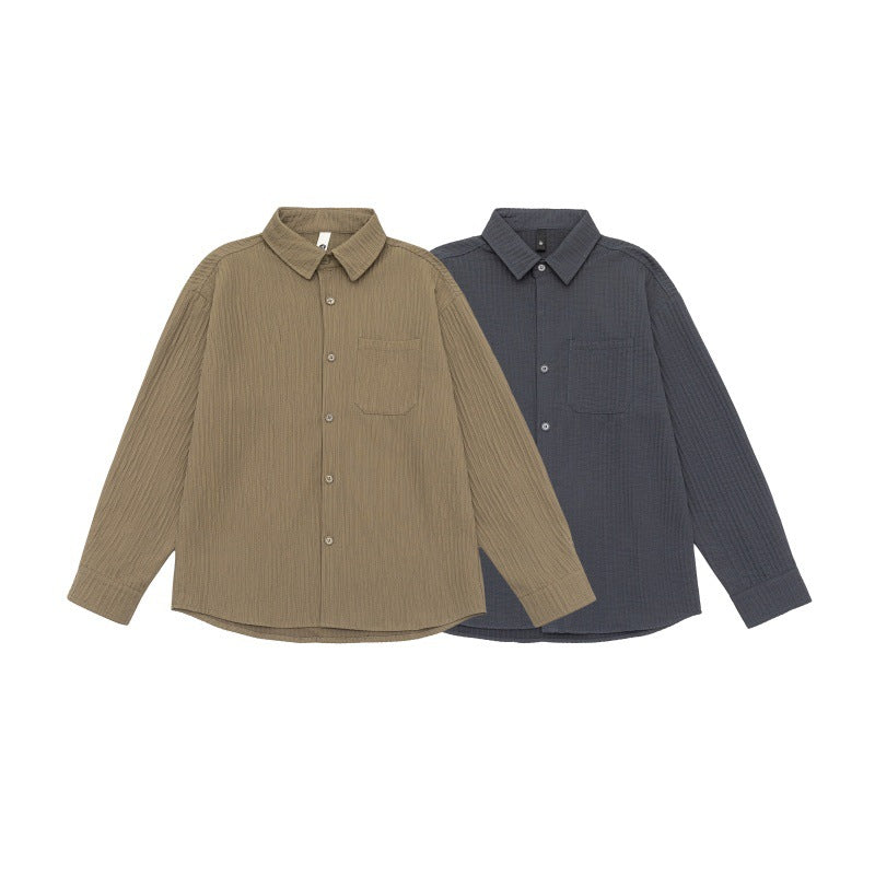 Unisex Texturierte Oversize-Hemdjacke mit Waffelstruktur und Brusttasche Echoarchiv