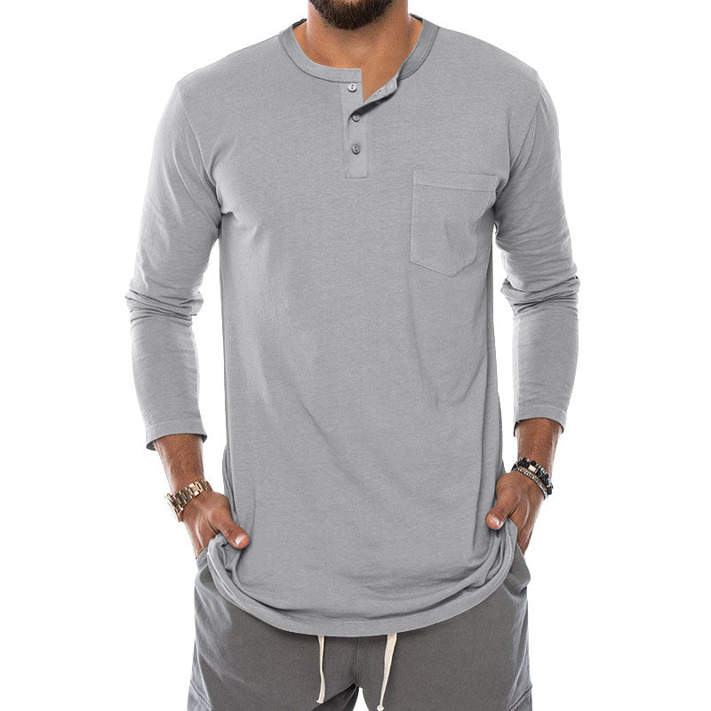 Herren Langarm-Henley-Shirt mit modischem Knopfverschluss und praktischer Brusttasche Echoarchiv