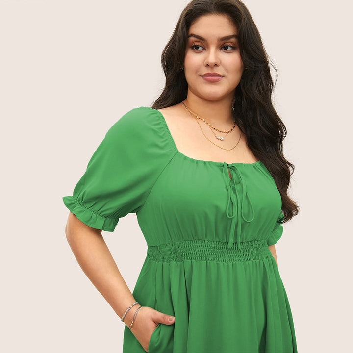 Damen Midi-Kleid mit Puffärmeln und elastischem Taillenbund Echo Archiv