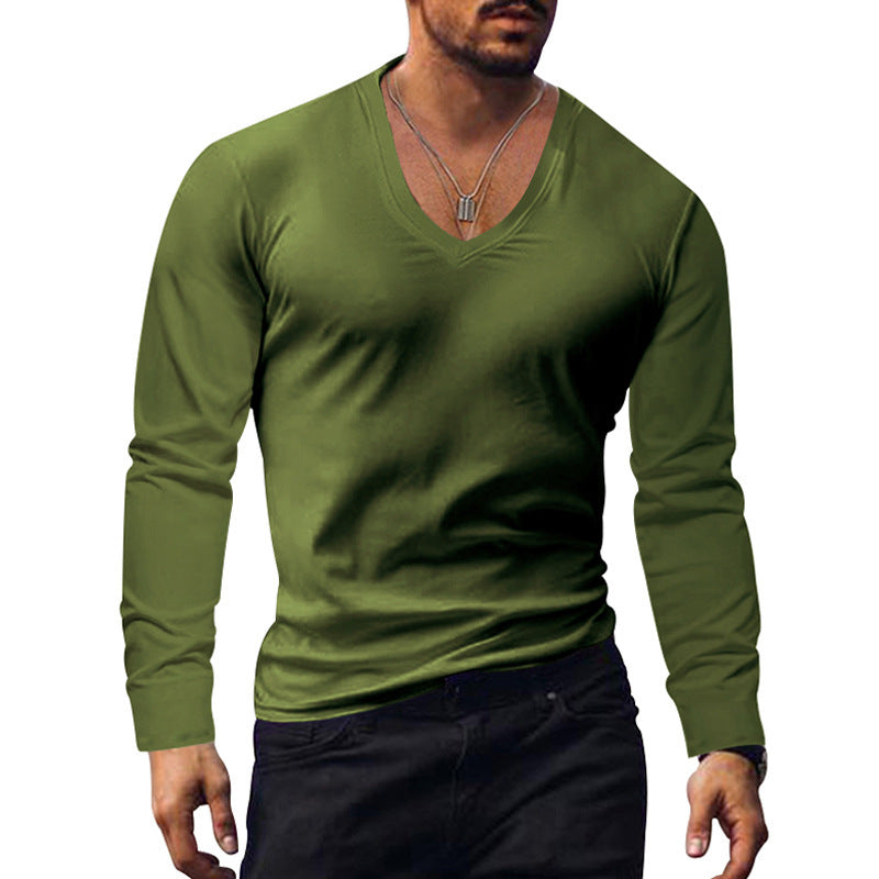 Herren V-Ausschnitt Langarmshirt aus weichem Baumwollmix mit figurbetonter Passform Echoarchiv