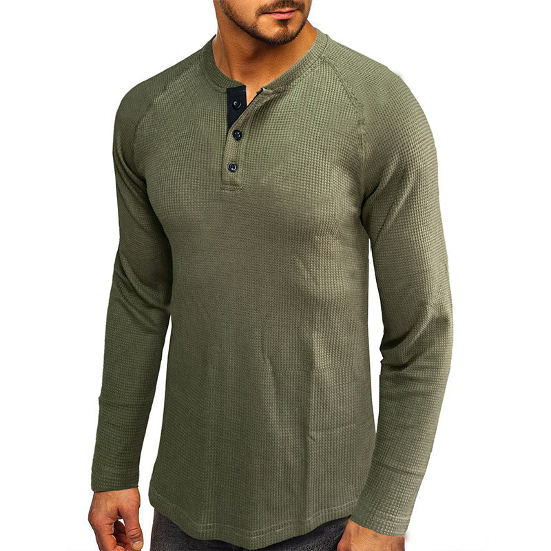 Herren Langarm-Henley Shirt mit strukturiertem Design Echoarchiv