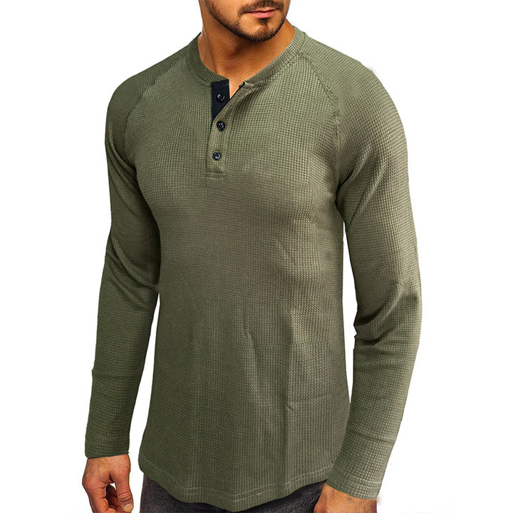 Herren Langarm-Henley Shirt mit strukturiertem Design Echoarchiv