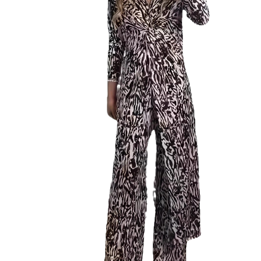 Damen Maxikleid mit V-Ausschnitt, Knotendetail und Animal-Print Echoarchiv