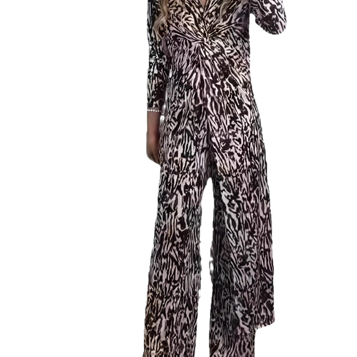 Damen Maxikleid mit V-Ausschnitt, Knotendetail und Animal-Print Echoarchiv
