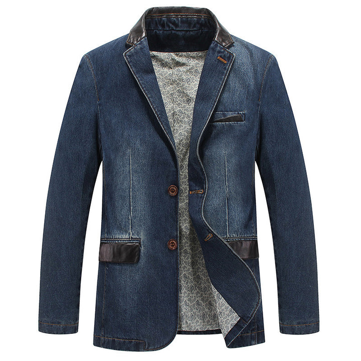Herren Denim-Sakko im Tailored‑Look mit Lederimitatbesatz – Tianoro