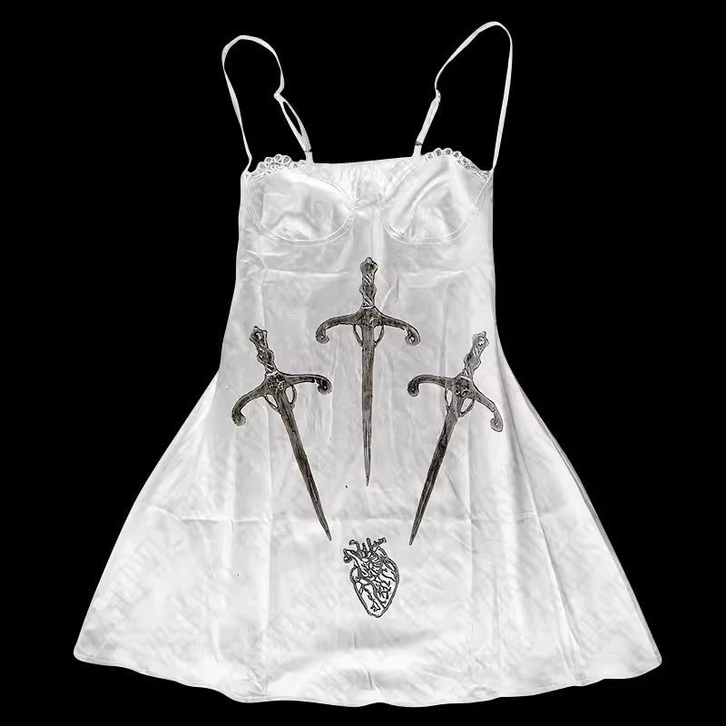 Damen Verspieltes Satin-Kleid mit Kunstgrafiken Echo Archiv