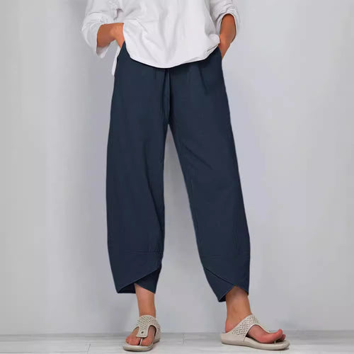 Damen nan weit geschnittene Leinenhose mit Tulpen-Saum und elastischem Bund Echo Archiv