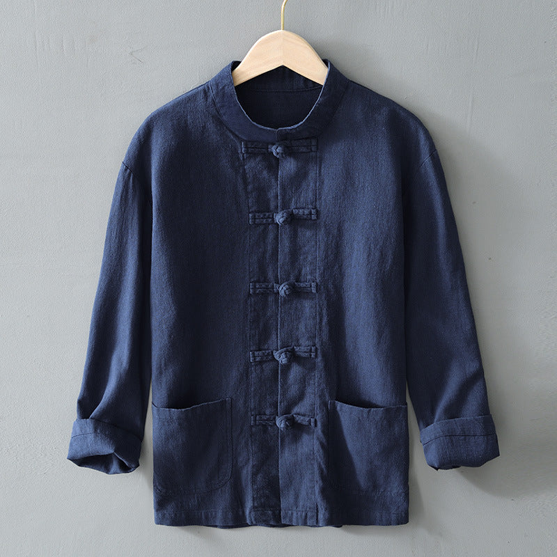 Herren nan leichte Leinenjacke im traditionellen chinesischen Stil mit Stehkragen und Knotenverschlüssen Echo Archiv