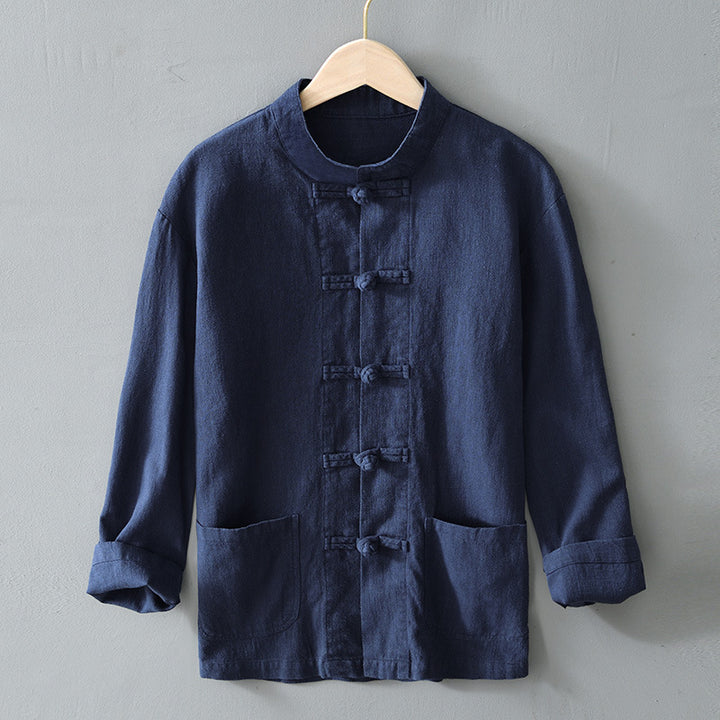 Herren nan leichte Leinenjacke im traditionellen chinesischen Stil mit Stehkragen und Knotenverschlüssen Echo Archiv