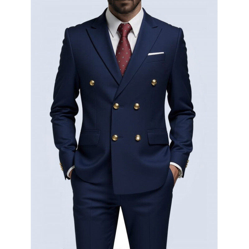 Herren nan doppelreihiger Slim-Fit Anzug mit goldenen Zierknöpfen und schmaler Businesshose Echo Archiv