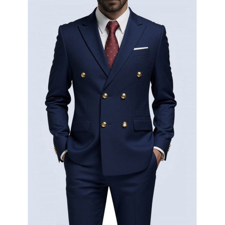 Herren nan doppelreihiger Slim-Fit Anzug mit goldenen Zierknöpfen und schmaler Businesshose Echo Archiv