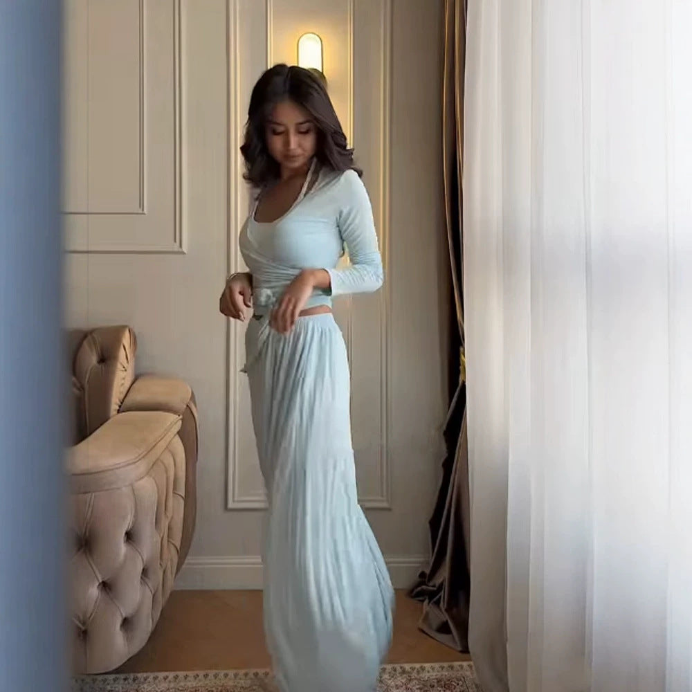 Damen Loungewear-Set mit Wickel-Cropped-Top und weiter Palazzo-Hose Echoarchiv