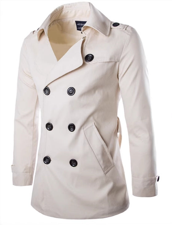 Herren eleganter Trenchcoat mit doppelter Knopfleiste und seitlichen Eingrifftaschen Echoarchiv