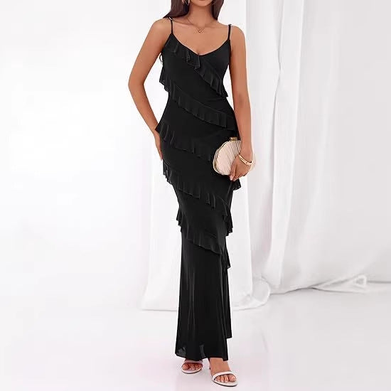 Damen Maxikleid mit Rüschen und Spaghettiträgern Echo Archiv