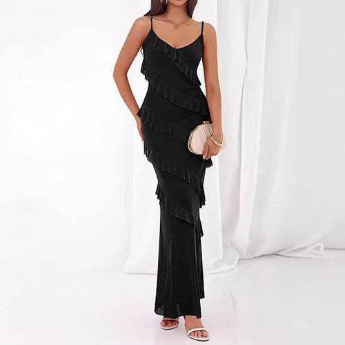 Damen Maxikleid mit Rüschen und Spaghettiträgern Echo Archiv