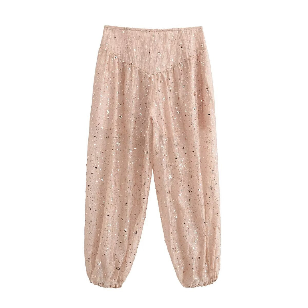 Damen locker geschnittene Pailletten-Hose mit Tunnelzug und Gummibündchen Echo Archiv