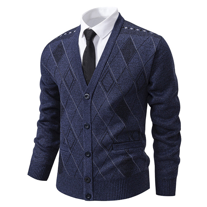Herren nan feiner Rauten-Strickcardigan mit V-Ausschnitt, Knopfleiste und Eingriffstaschen Echo Archiv
