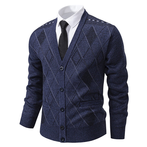 Herren nan feiner Rauten-Strickcardigan mit V-Ausschnitt, Knopfleiste und Eingriffstaschen Echo Archiv