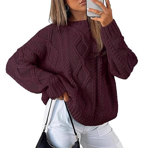 Damen Oversize-Zopfmuster-Pullover aus grobem Strick – Mavelle