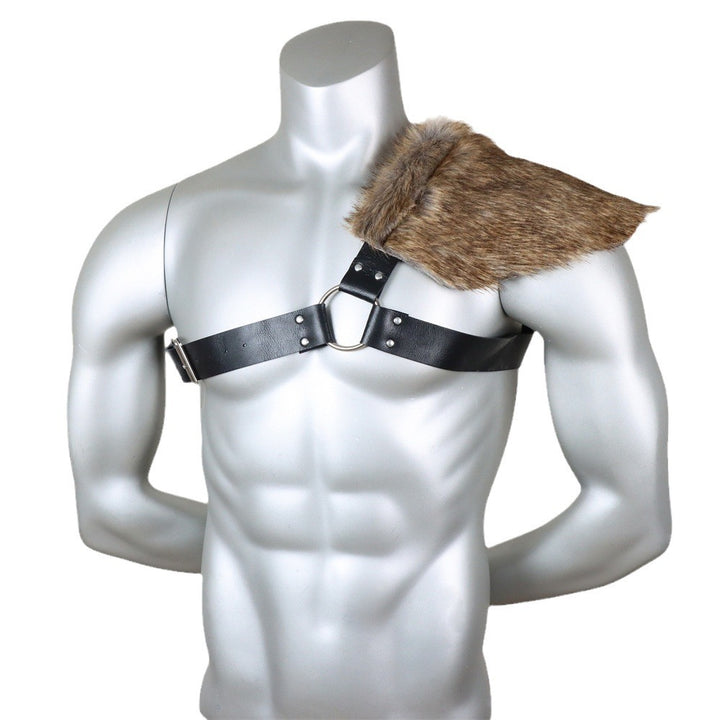 Herren asymmetrisches Schulterharness mit Kunstfell‑Schultercape und verstellbaren Lederriemen Echo Archiv
