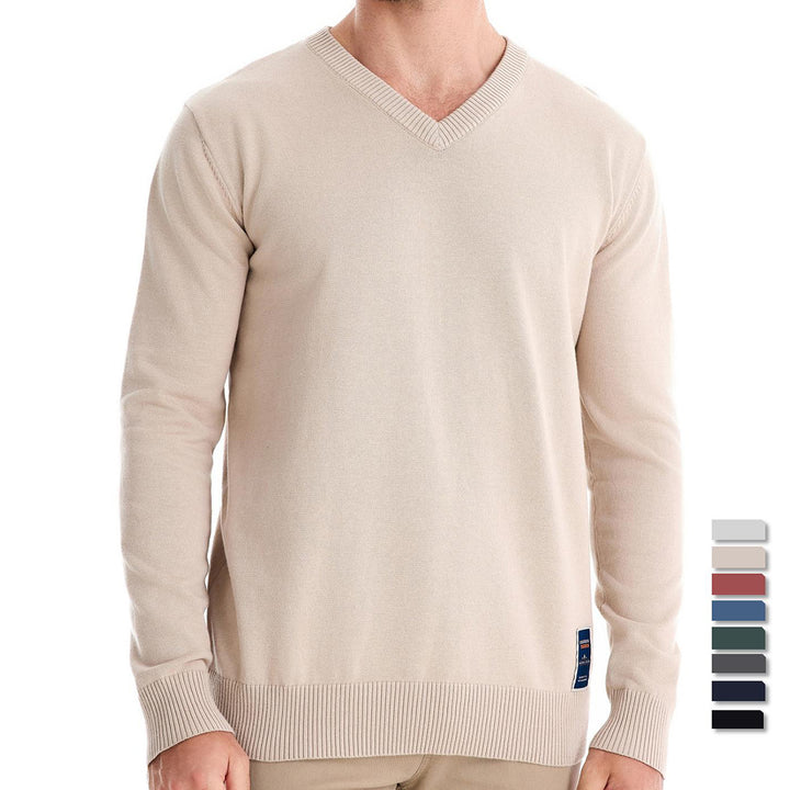 Herren Strickpullover mit V-Ausschnitt und feiner Textur Echoarchiv