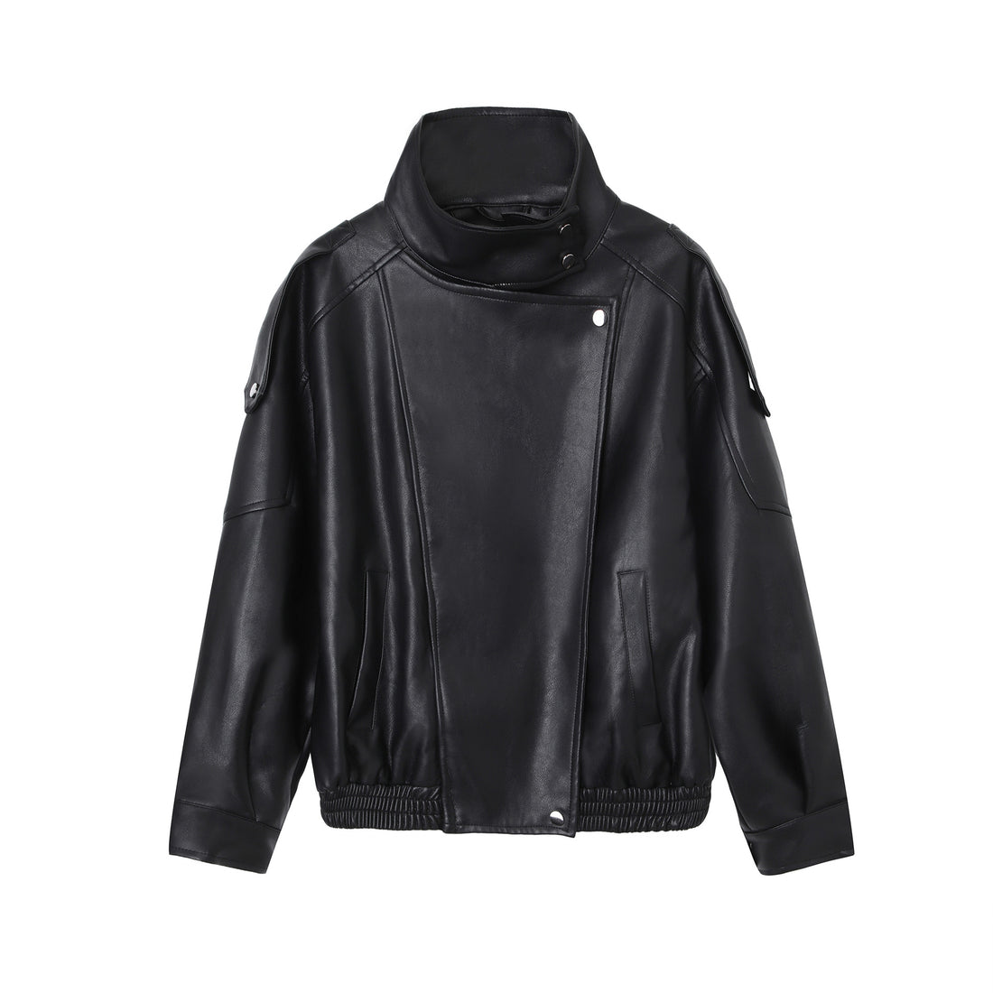 Damen Modische Lederjacke mit Stehkragen – Velloura