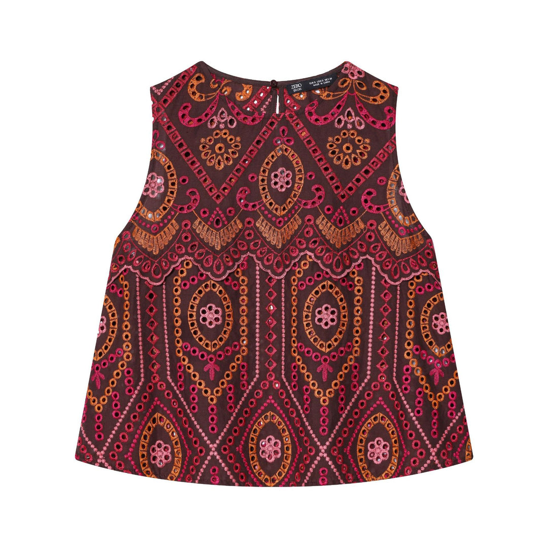 Damen bestickter A-Linien Midirock mit Lochstickerei, Stufenvolant und welligem Saum – Élara