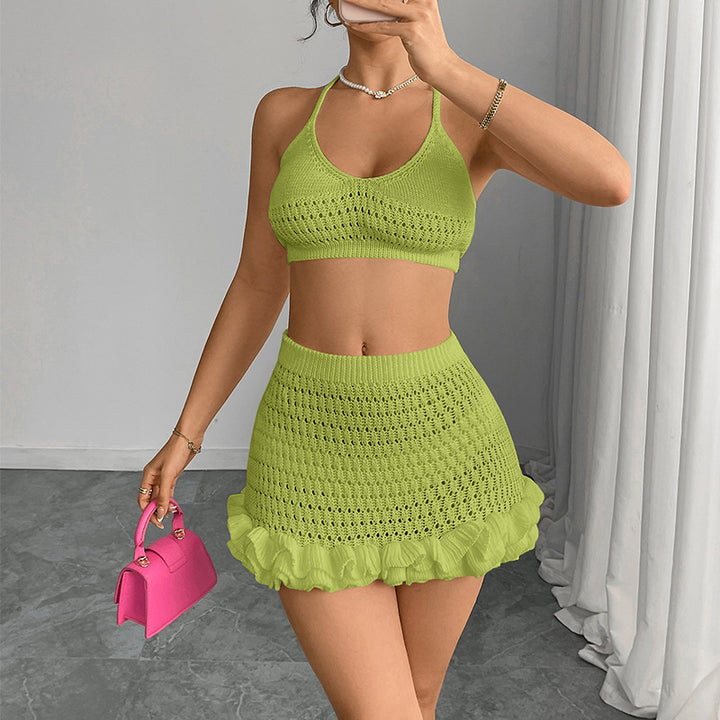 Damen gehäkeltes Crop-Top und Rock Set Echo Archiv