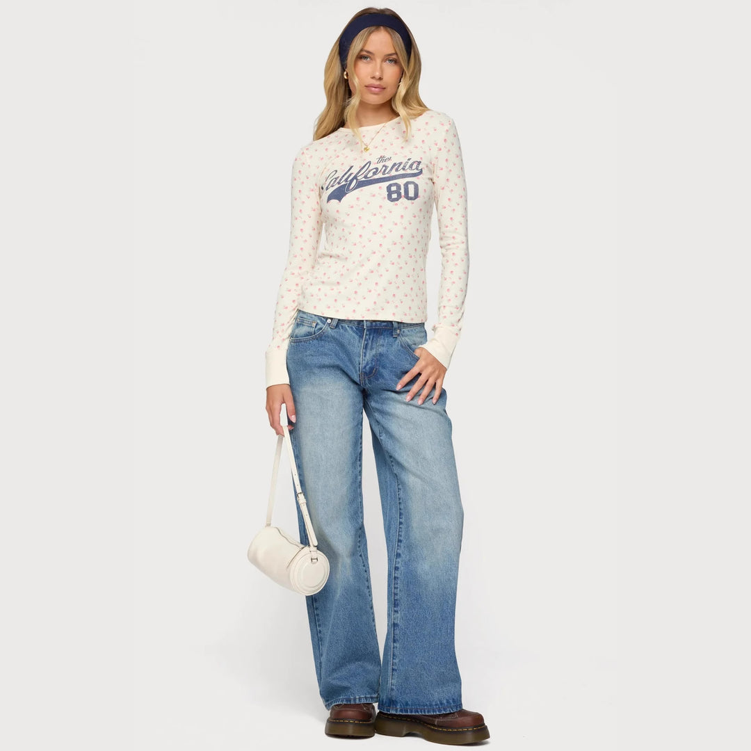 Damen Langarmshirt mit floralem Muster und sportlichem Print Echo Archiv