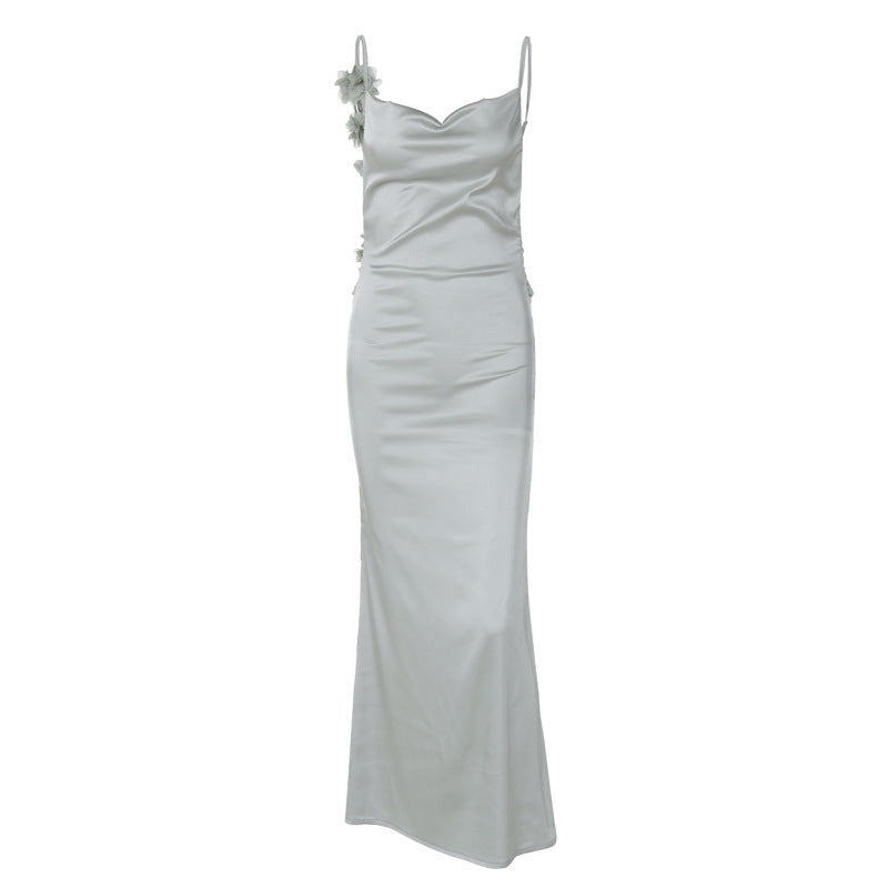 Damen Satin Maxikleid mit zarten Trägern und eleganter Drapierung Echo Archiv